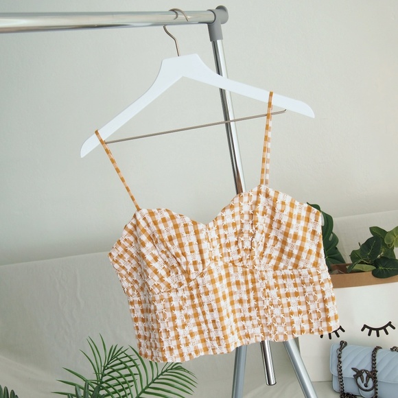 Maeve Tops - Maeve Anthro embroidered plaid crop top NWOT
